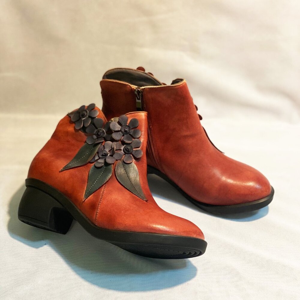 Socofy Womens Leather booties, sz 6.5
